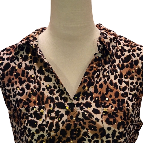 Emily Daniel's Animal Print Sleeveless Collared Pullover Top Women size L - Picture 2 of 11
